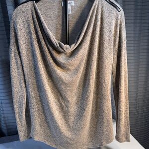 Carmen Marc Valvo Heathered Gray Cowl Neck Sweater